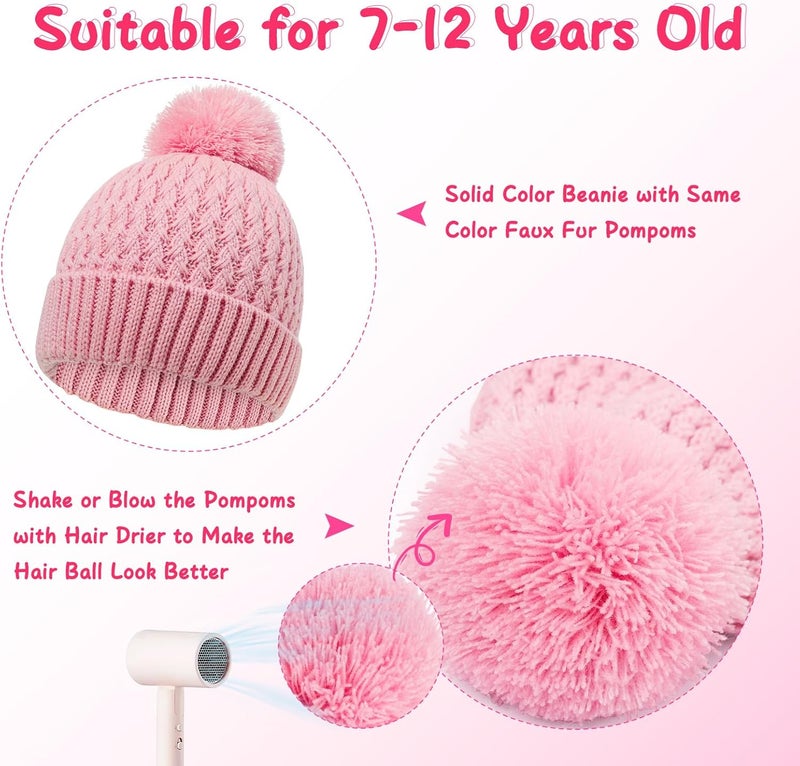 Peninpha Winter Hat for Kids Children, Girls Beanie with Pom Pom, Girls Accessories Knit Beanies Cap Age 7-12 - Image 4